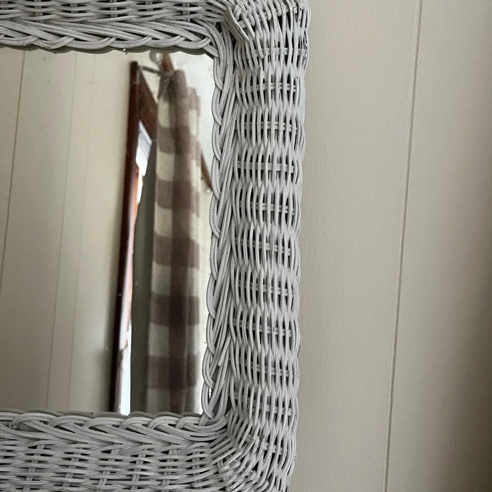 Vintage White Wicker Wall Mirror